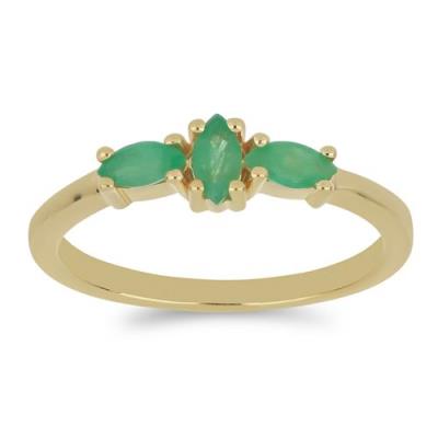 BUY 925 SILVER WITH EMERALD TRANSPARENT GEMSTONE THREE STONES RING